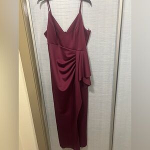 Maroon/Red Side Slit Rouch Wedding/Prom Dress Gown